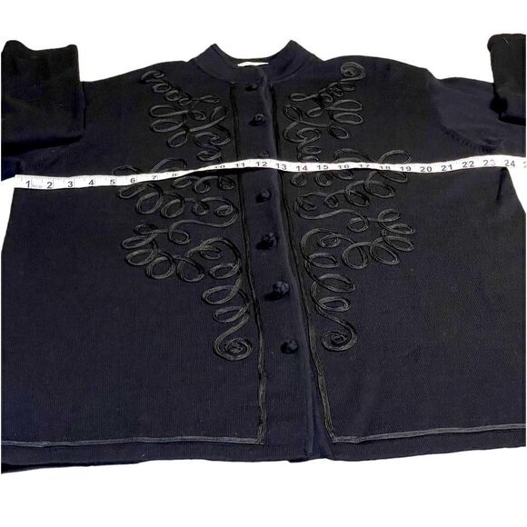 Black Merino Wool longline Jacket Cardigan - Lord & Taylor size Large - Picture 7 of 9